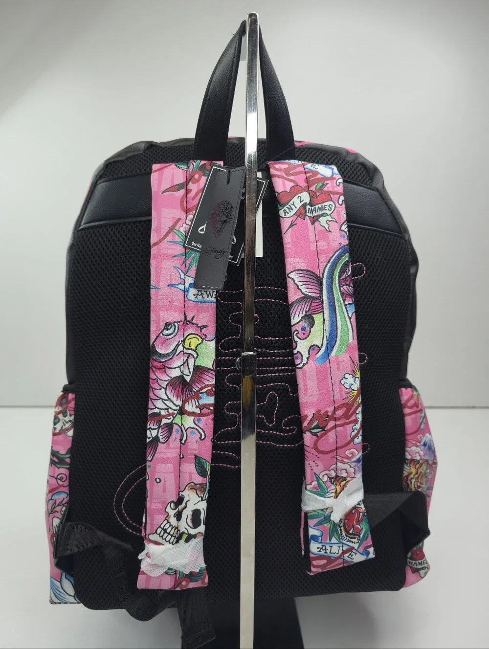 Ed Hardy Love Kills Slowly Tattoo Print Lap Top Backpack Pink Black Skull NWT